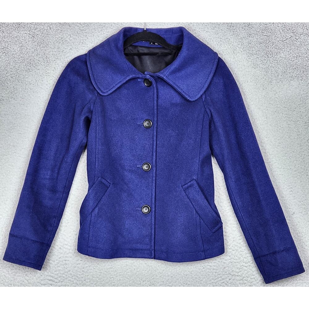 THEORY Coat Womens Size P US Size 0 Blue Shawl Collar Button Up 100% Virgin Wool